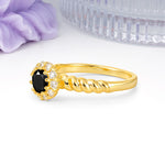 Classic Flower-Shaped 10-Prong Round Cut Black Onyx Engagement Ring - Additional view