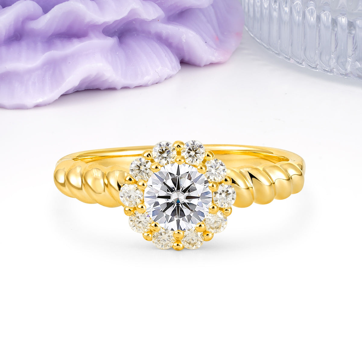 Classic Flower-Shaped 10-Prong Round Cut Lab Diamond Engagement Ring - Additional view