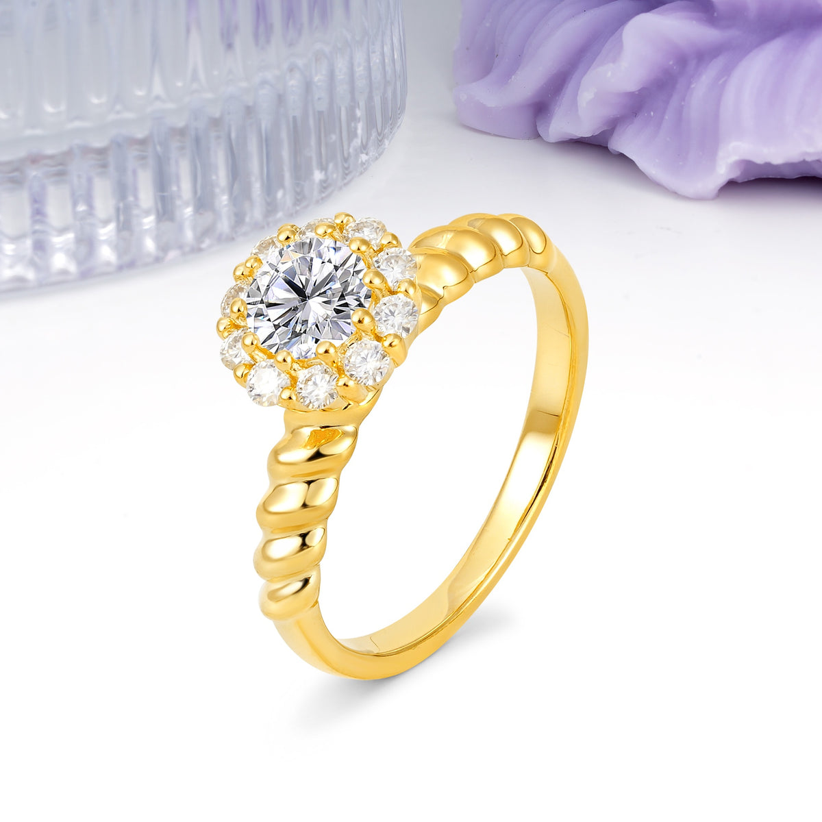 Classic Flower-Shaped 10-Prong Round Cut Lab Diamond Engagement Ring - Additional view