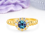 Classic Flower-Shaped 10-Prong Round Cut Alexandrite Engagement Ring - Additional view