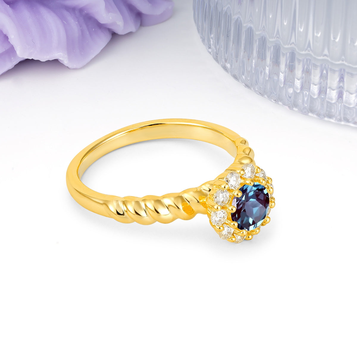 Classic Flower-Shaped 10-Prong Round Cut Alexandrite Engagement Ring - Additional view