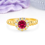 Classic Flower-Shaped 10-Prong Round Cut Ruby Engagement Ring - Additional view