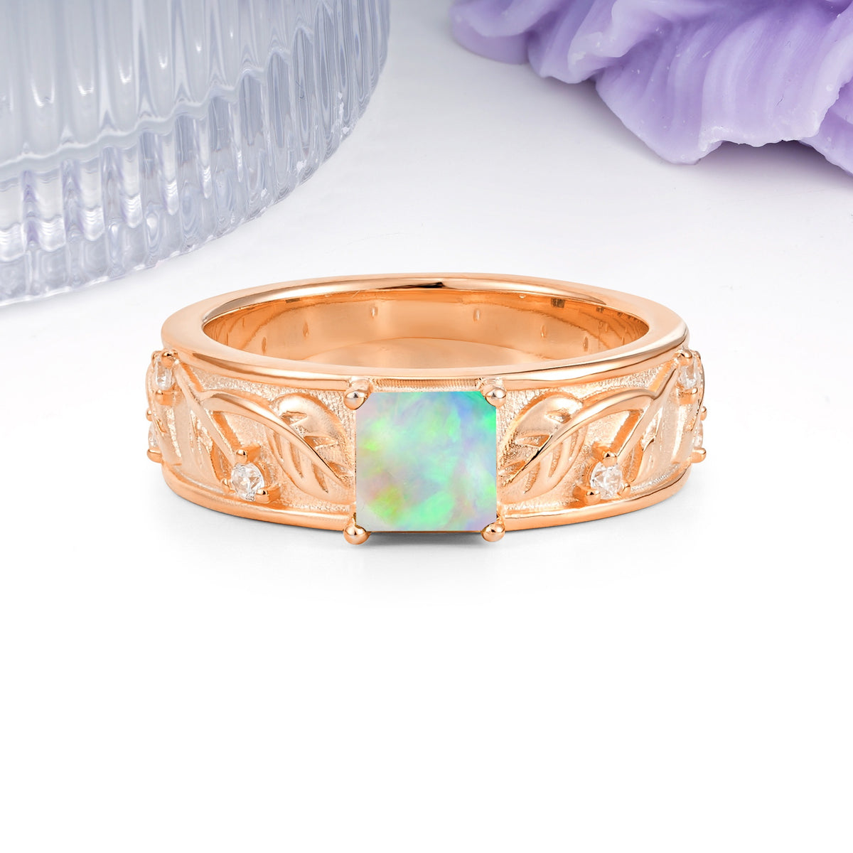 Nature-Inspired Luxury 4-Prong Fire Opal Engagement Ring - Additional view