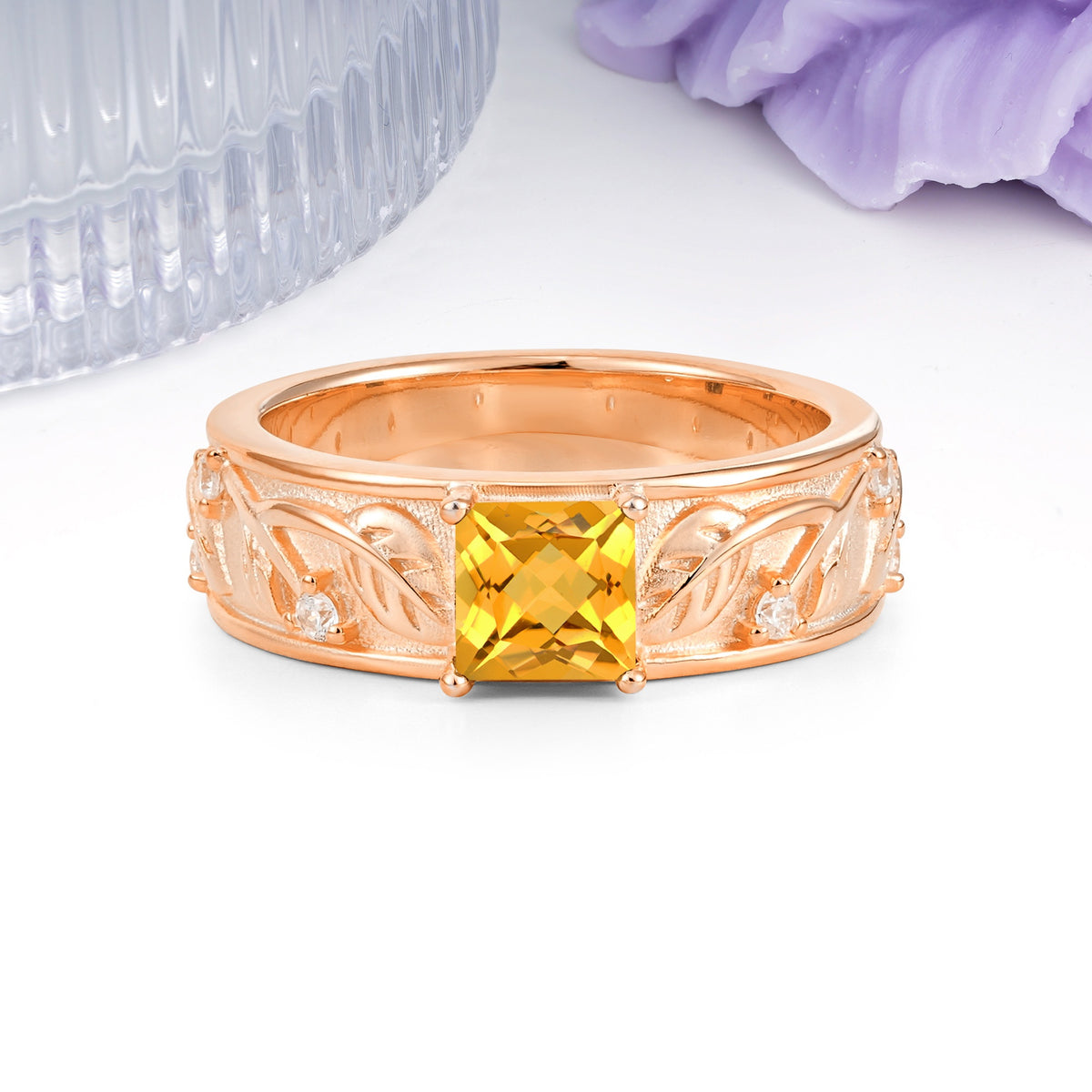 Nature-Inspired Luxury 4-Prong Citrine Engagement Ring - Additional view