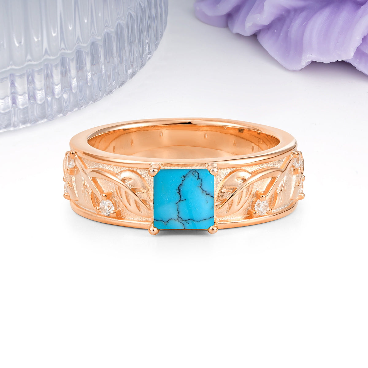Nature-Inspired Luxury 4-Prong Turquoise Engagement Ring - Additional view