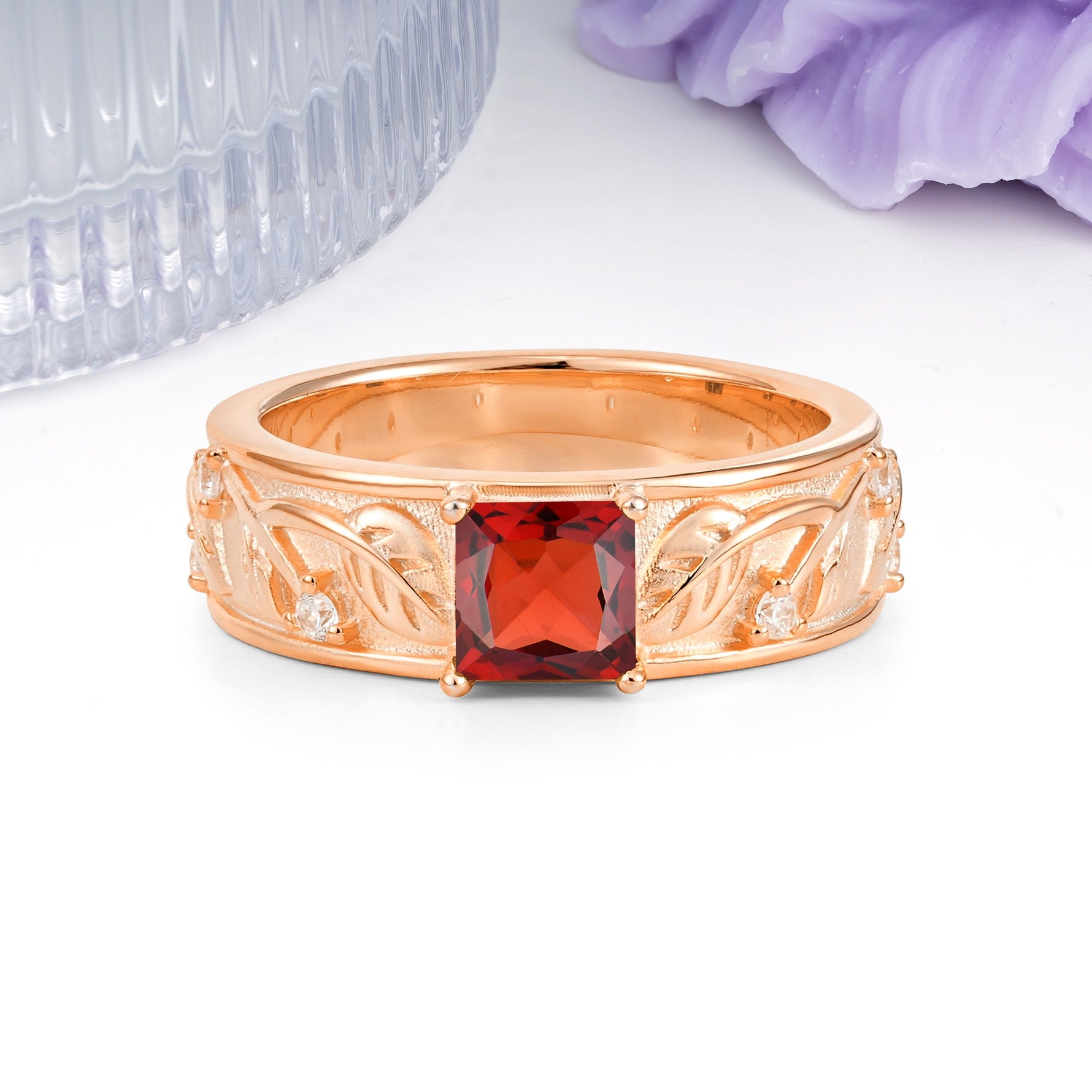 Nature-Inspired Luxury 4-Prong Garnet Engagement Ring - Additional view