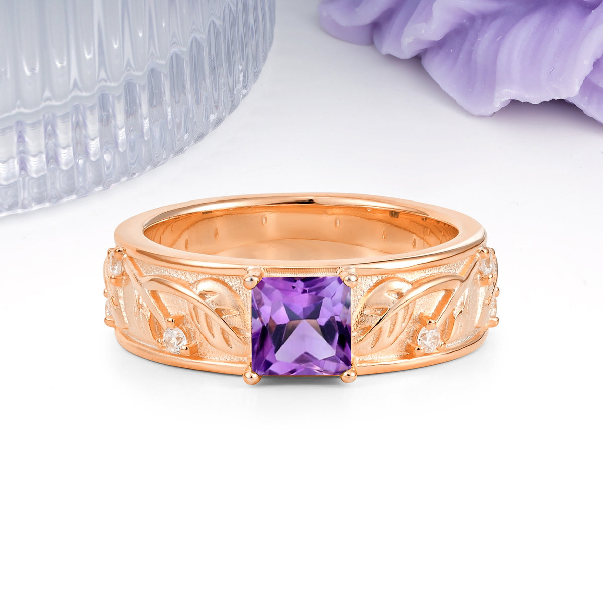 Nature-Inspired Luxury 4-Prong Amethyst Engagement Ring - Additional view