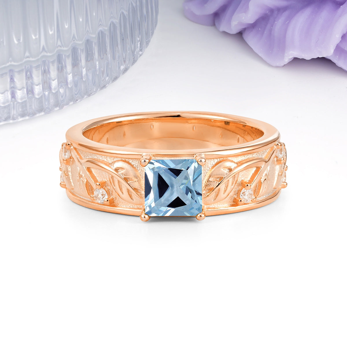 Nature-Inspired Luxury 4-Prong Aquamarine Engagement Ring - Additional view