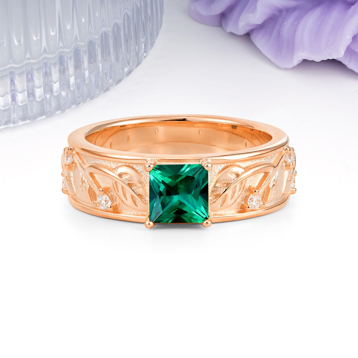 Nature-Inspired Luxury 4-Prong Emerald Engagement Ring - Additional view