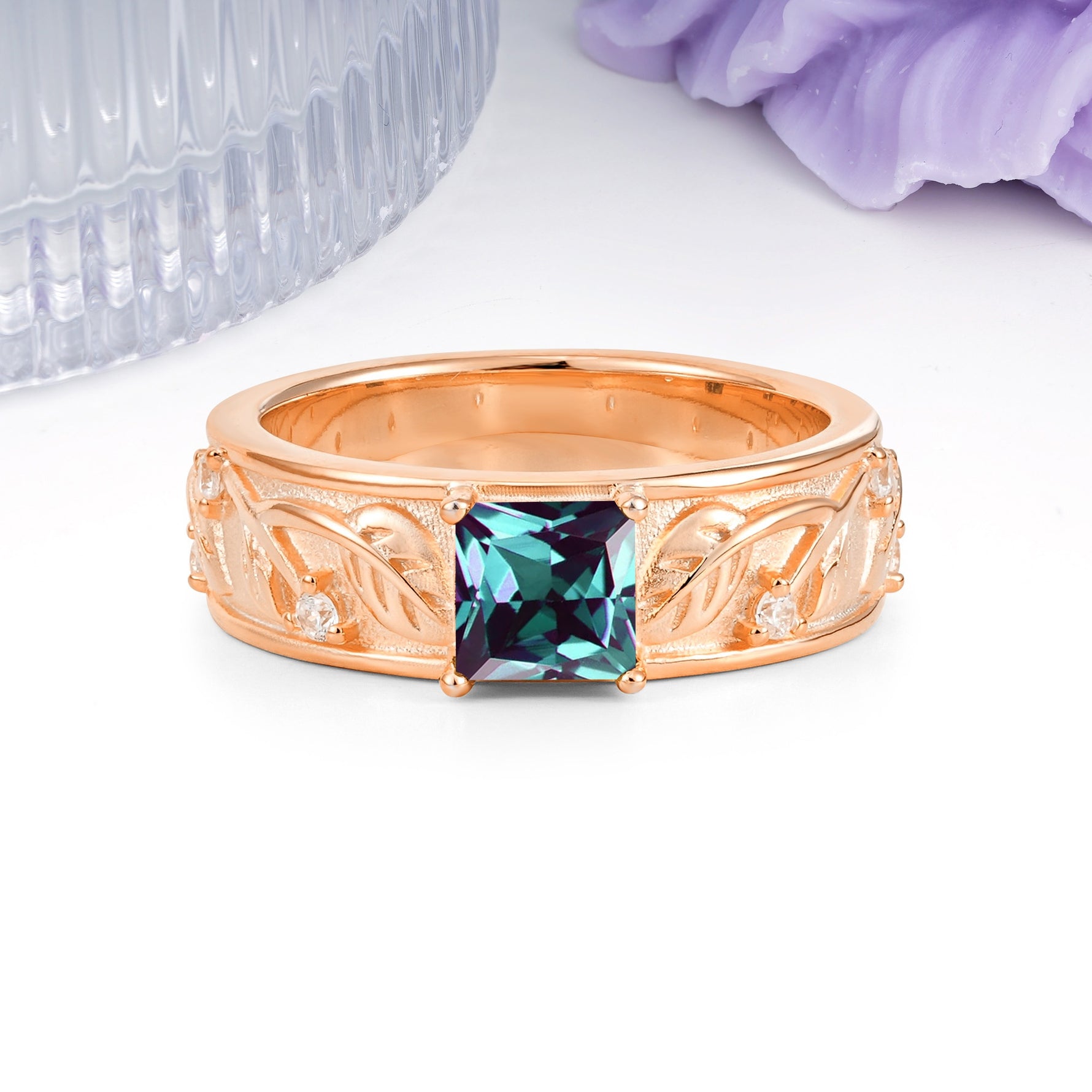 Nature-Inspired Luxury 4-Prong Alexandrite Engagement Ring - Additional view
