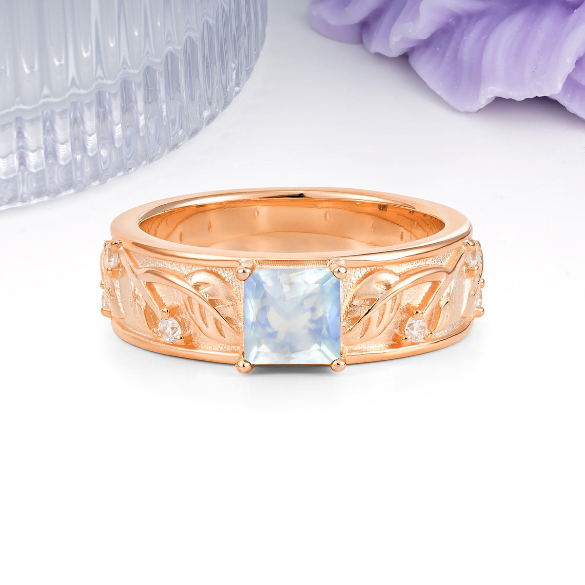 Nature-Inspired Luxury 4-Prong Moonstone Engagement Ring - Additional view