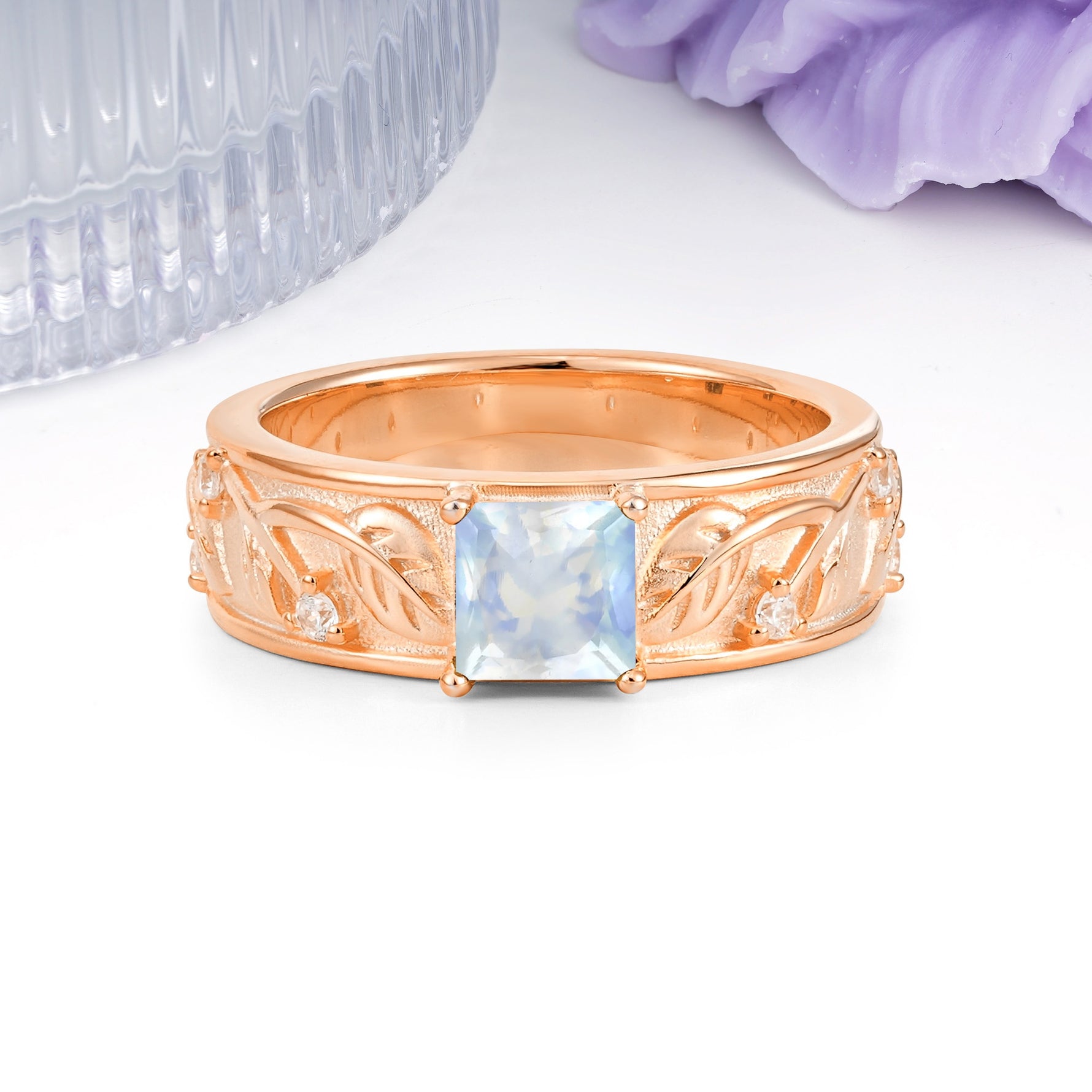 Nature-Inspired Luxury 4-Prong Moonstone Engagement Ring - Additional view