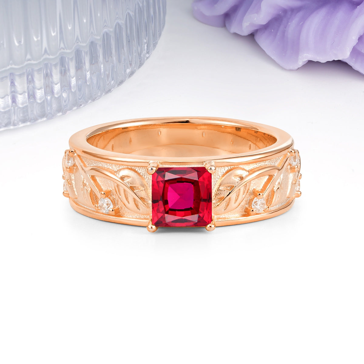 Nature-Inspired Luxury 4-Prong Ruby Engagement Ring - Additional view