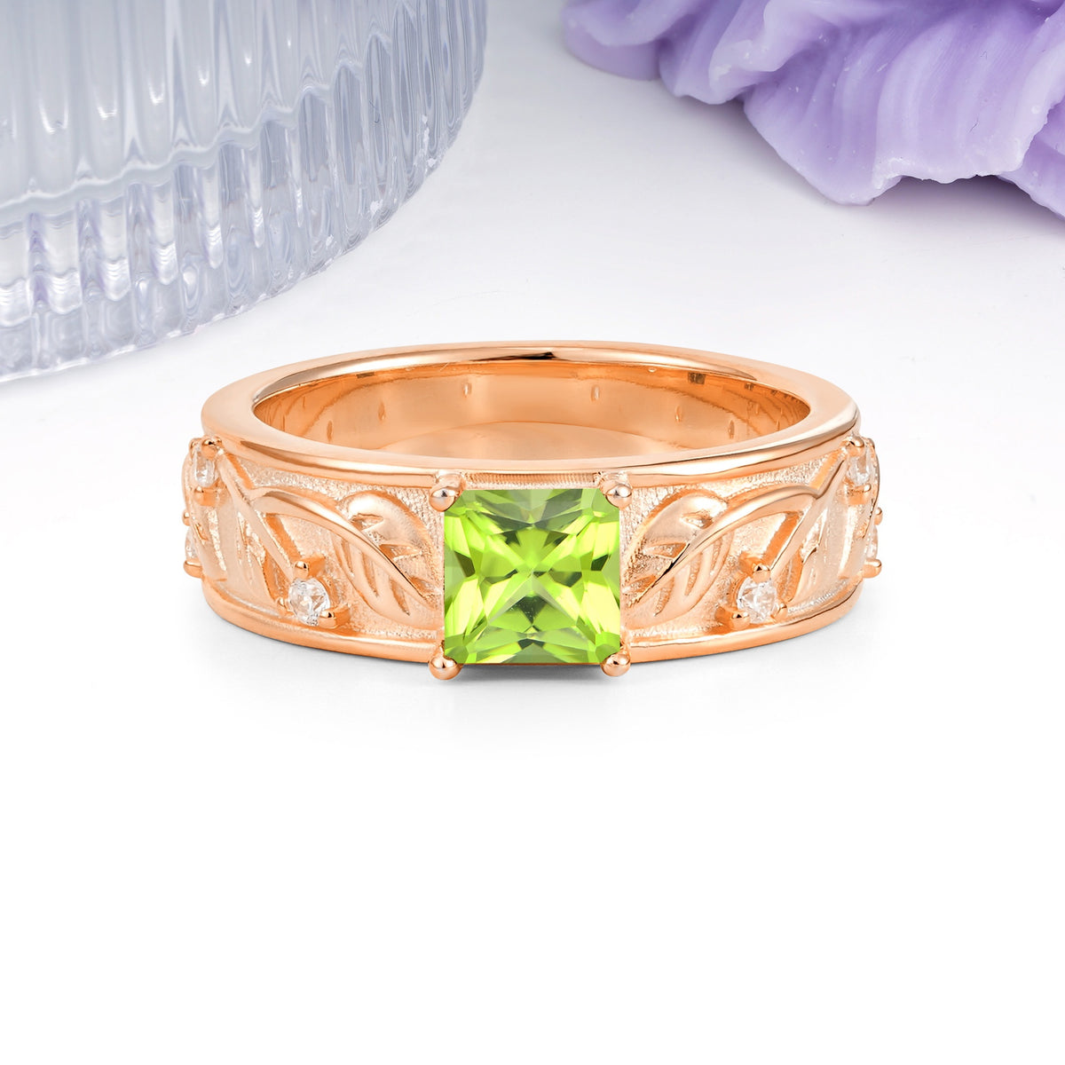 Nature-Inspired Luxury 4-Prong Peridot Engagement Ring - Additional view