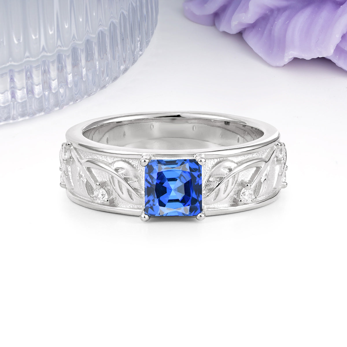 Nature-Inspired Luxury 4-Prong Sapphire Engagement Ring - Additional view