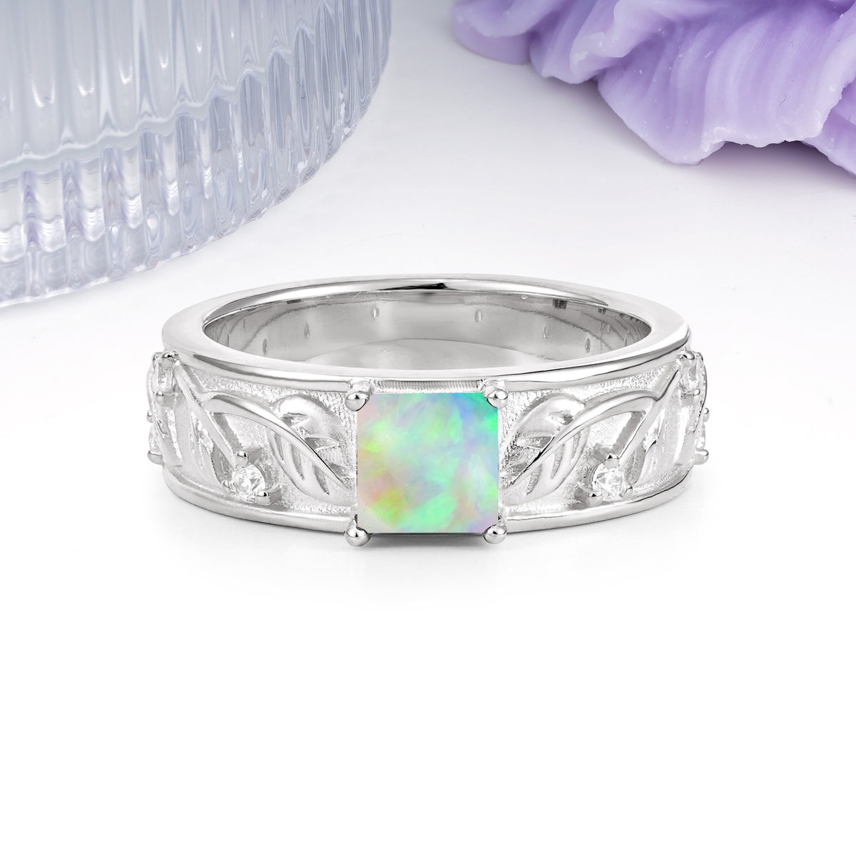 Nature-Inspired Luxury 4-Prong Fire Opal Engagement Ring - Additional view