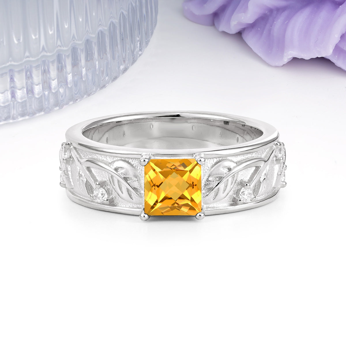 Nature-Inspired Luxury 4-Prong Citrine Engagement Ring - Additional view