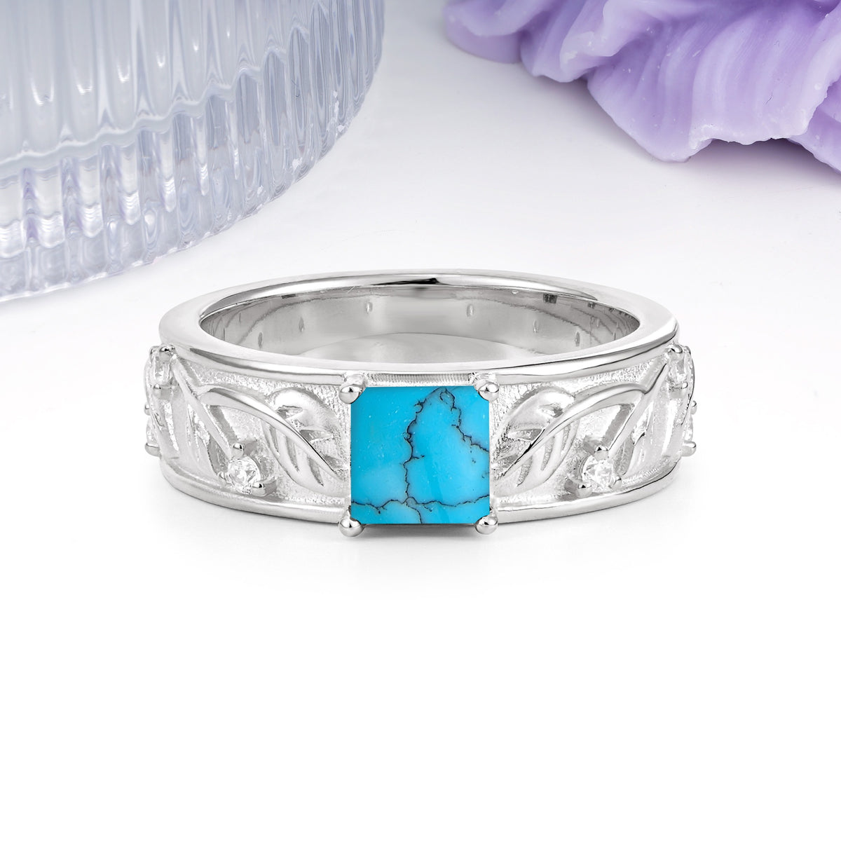 Nature-Inspired Luxury 4-Prong Turquoise Engagement Ring - Additional view