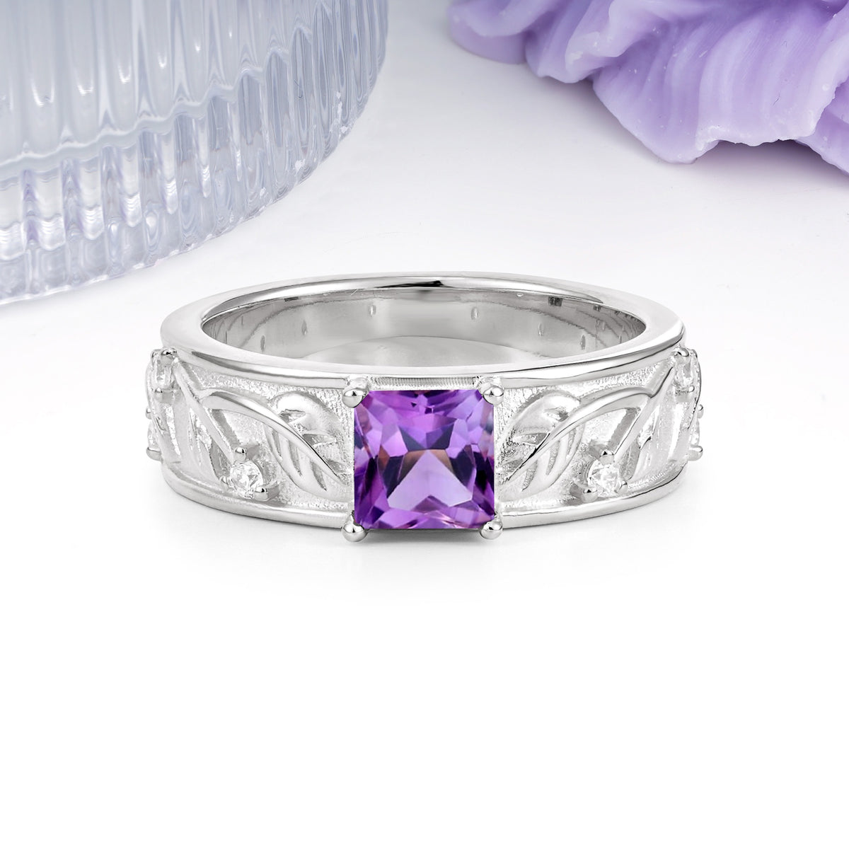 Nature-Inspired Luxury 4-Prong Amethyst Engagement Ring - Additional view