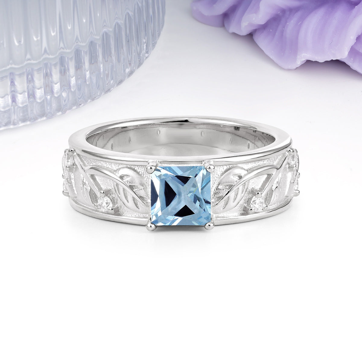 Nature-Inspired Luxury 4-Prong Aquamarine Engagement Ring - Additional view