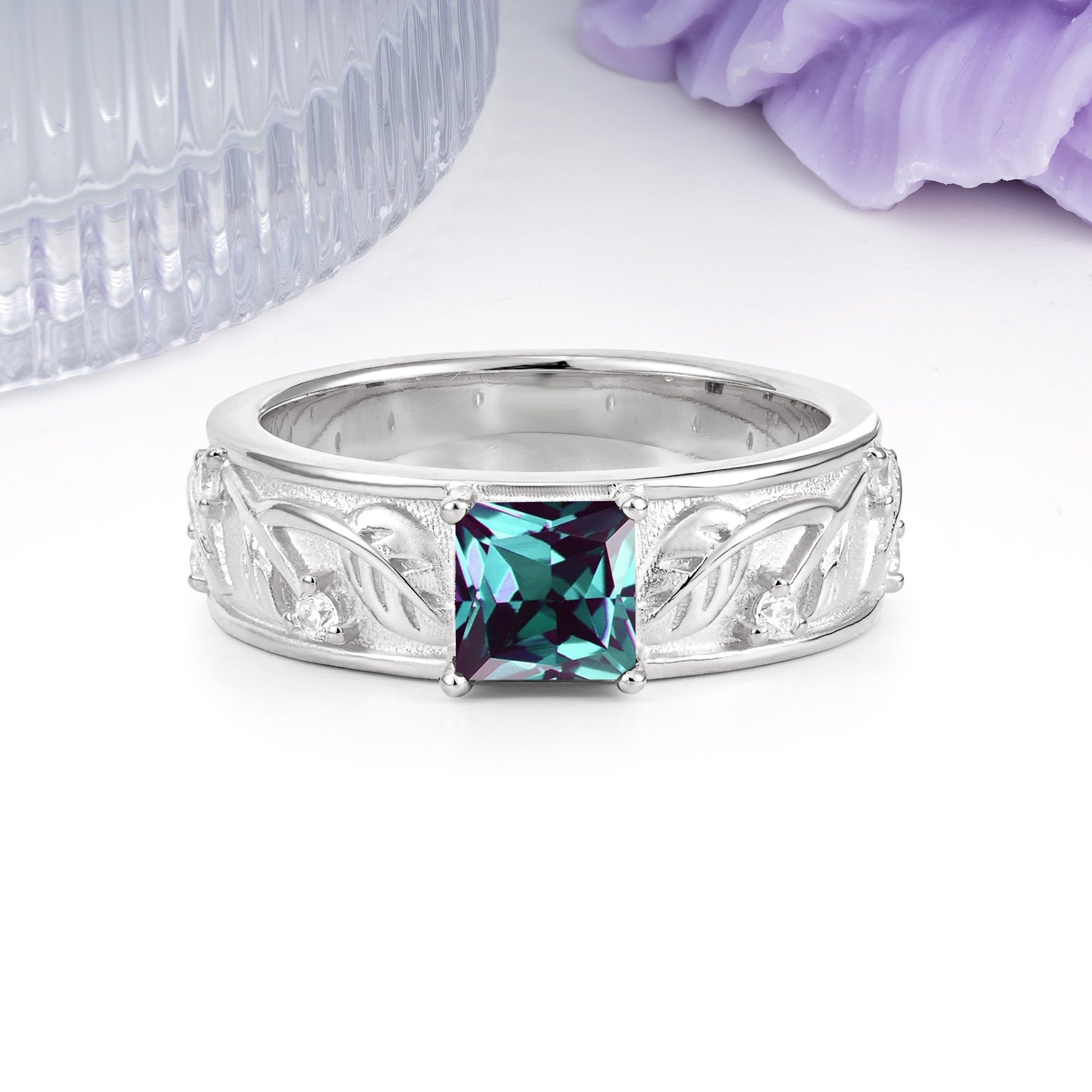 Nature-Inspired Luxury 4-Prong Alexandrite Engagement Ring - Additional view
