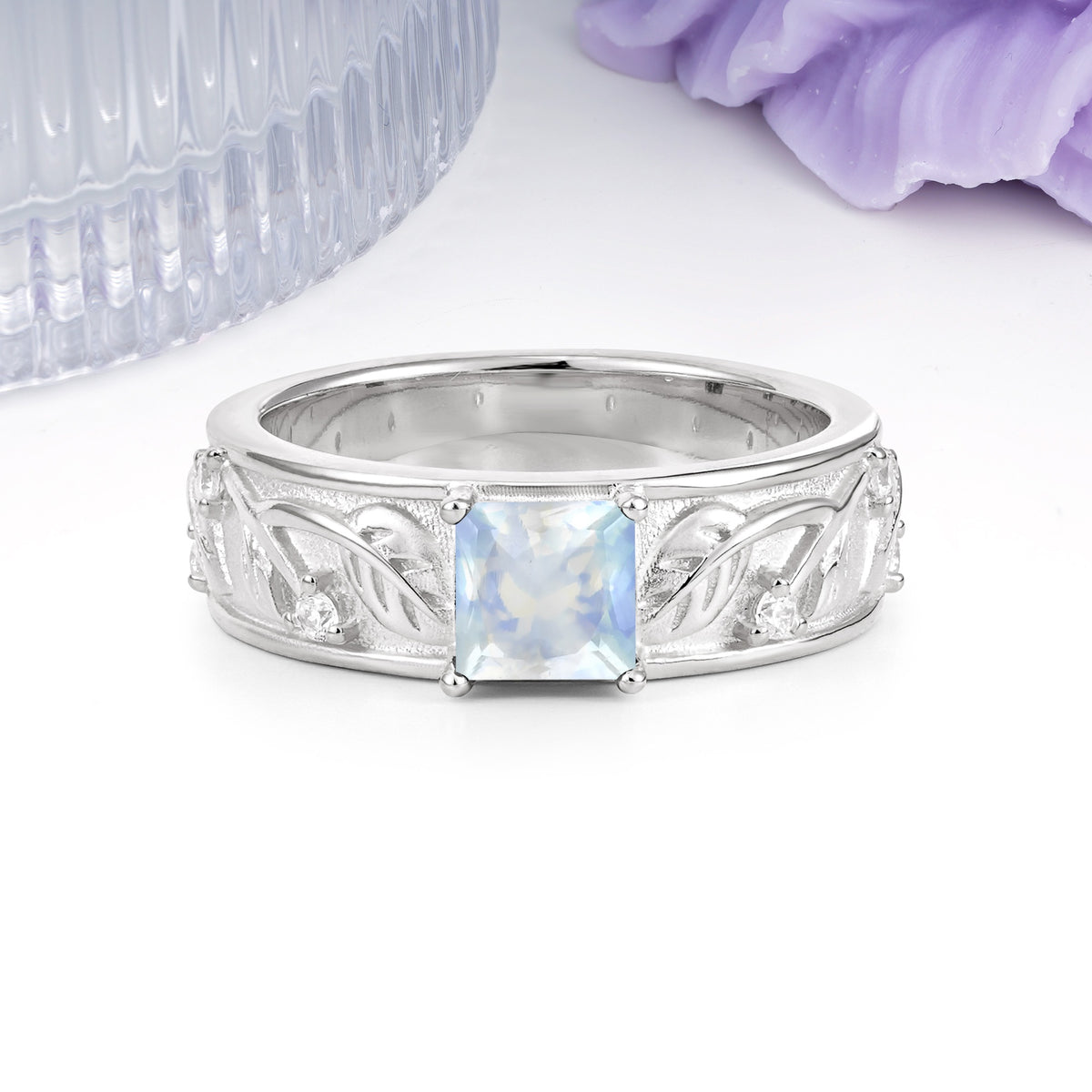 Nature-Inspired Luxury 4-Prong Moonstone Engagement Ring - Additional view
