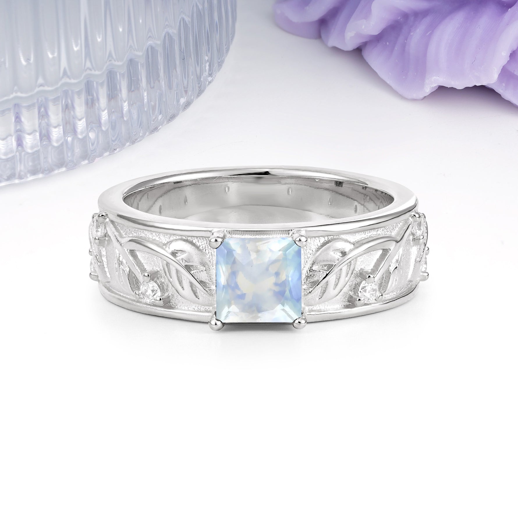Nature-Inspired Luxury 4-Prong Moonstone Engagement Ring - Additional view