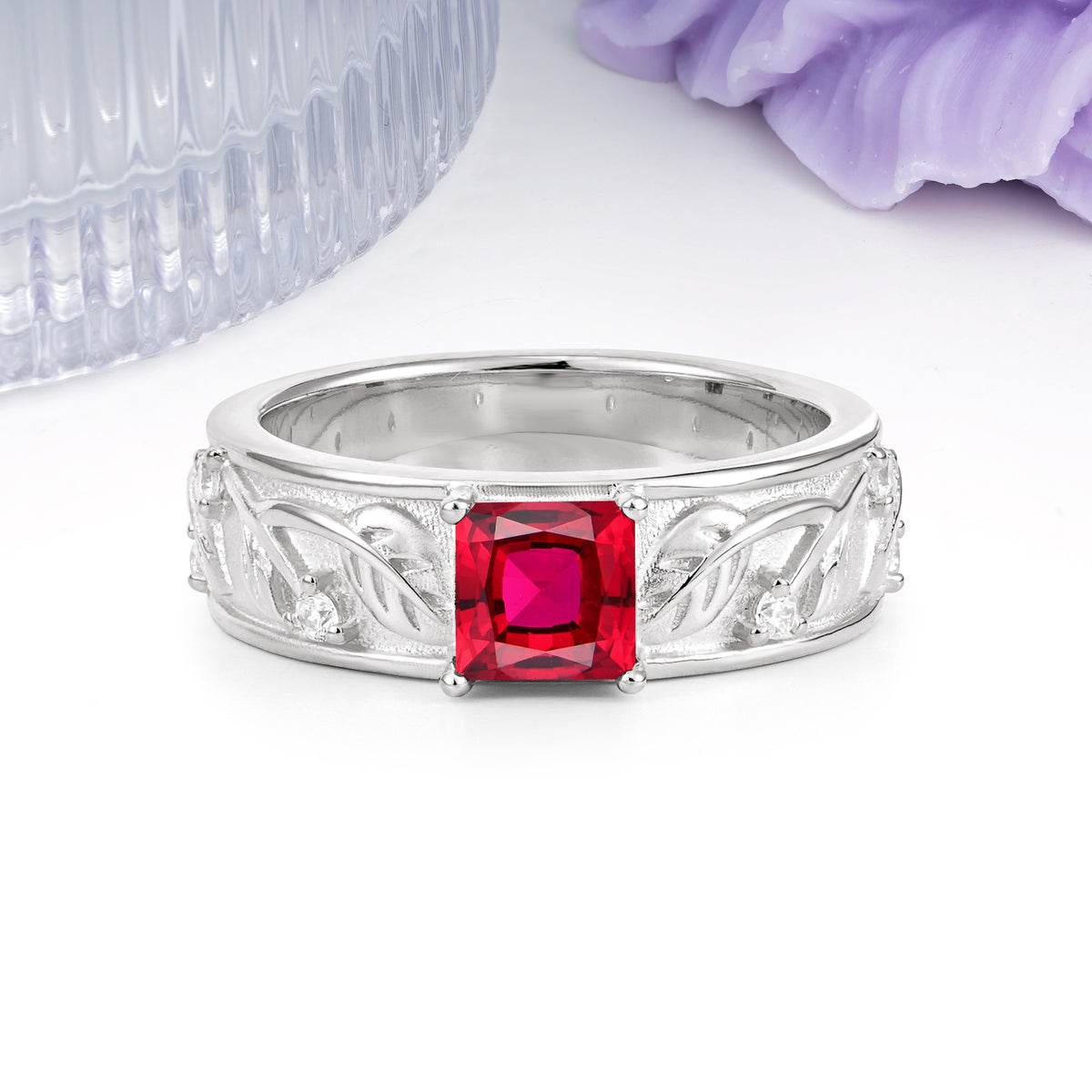 Nature-Inspired Luxury 4-Prong Ruby Engagement Ring - Additional view