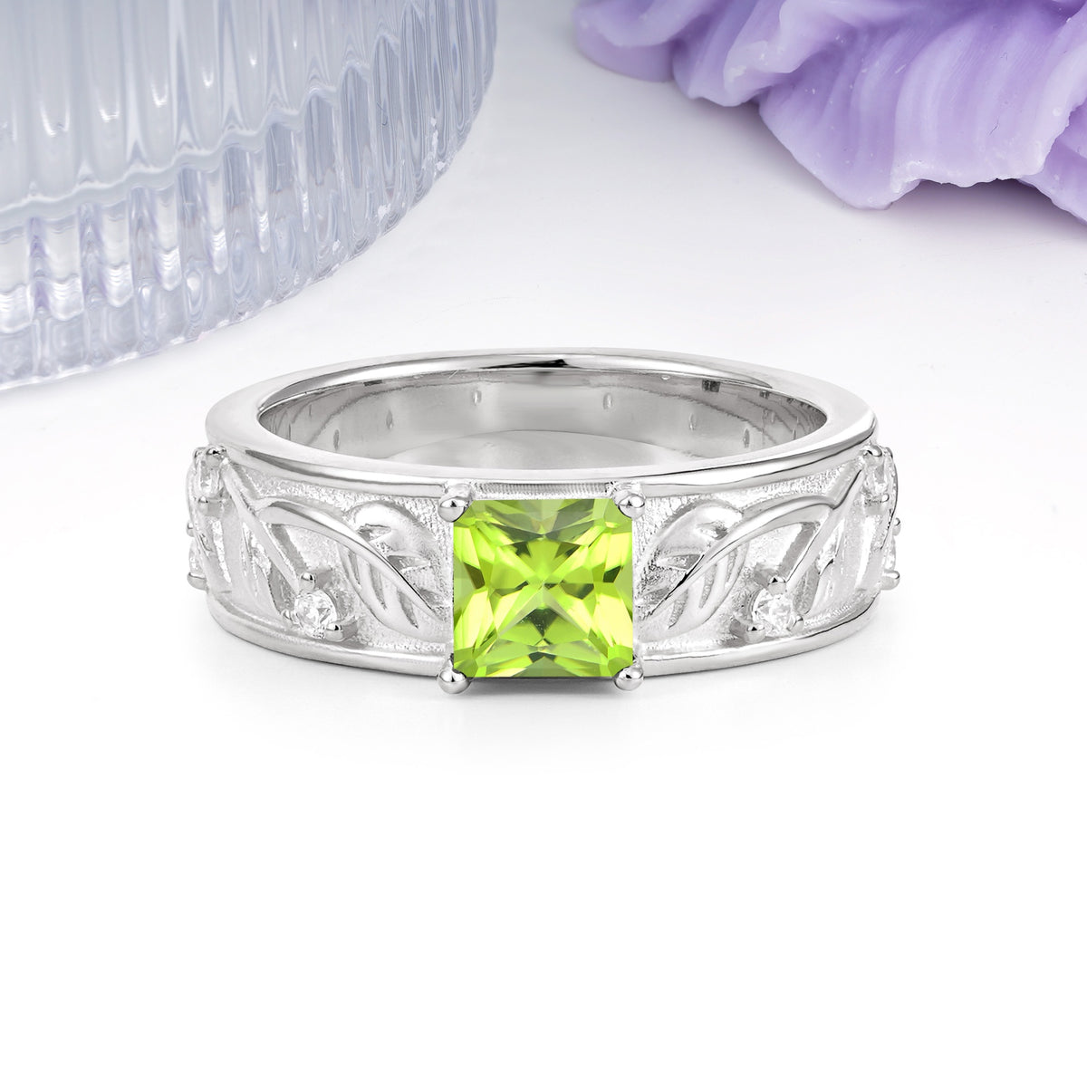 Nature-Inspired Luxury 4-Prong Peridot Engagement Ring - Additional view