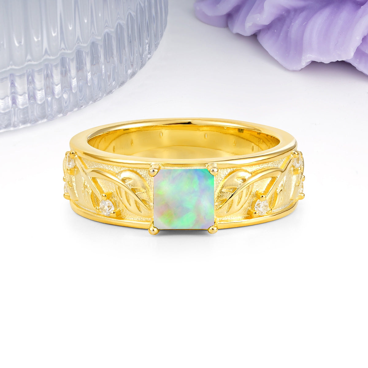 Nature-Inspired Luxury 4-Prong Fire Opal Engagement Ring - Additional view