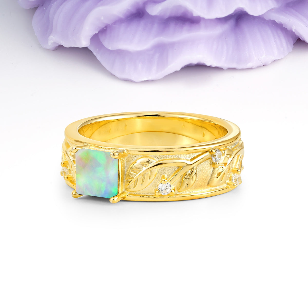 Nature-Inspired Luxury 4-Prong Fire Opal Engagement Ring - Additional view