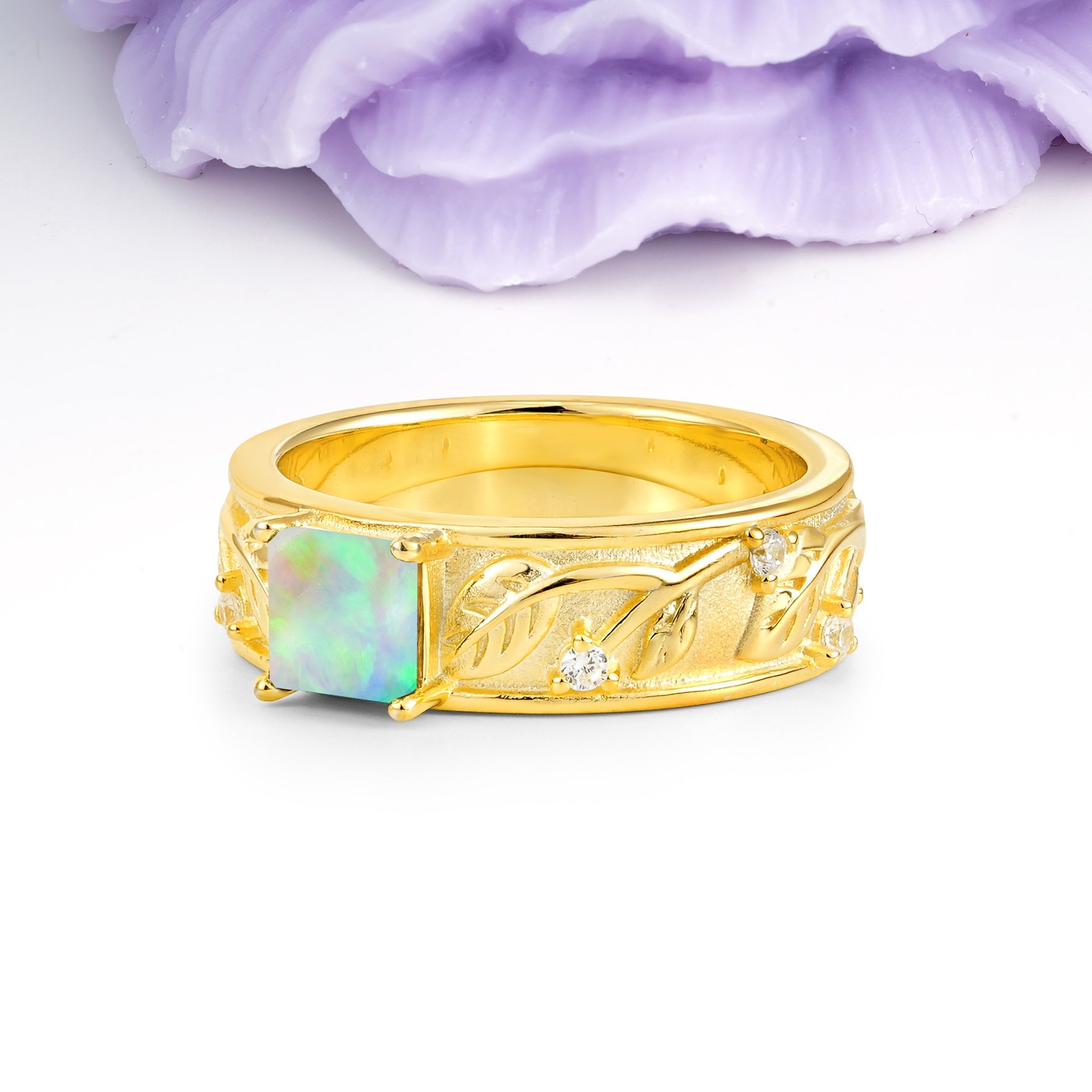 Nature-Inspired Luxury 4-Prong Fire Opal Engagement Ring - Additional view