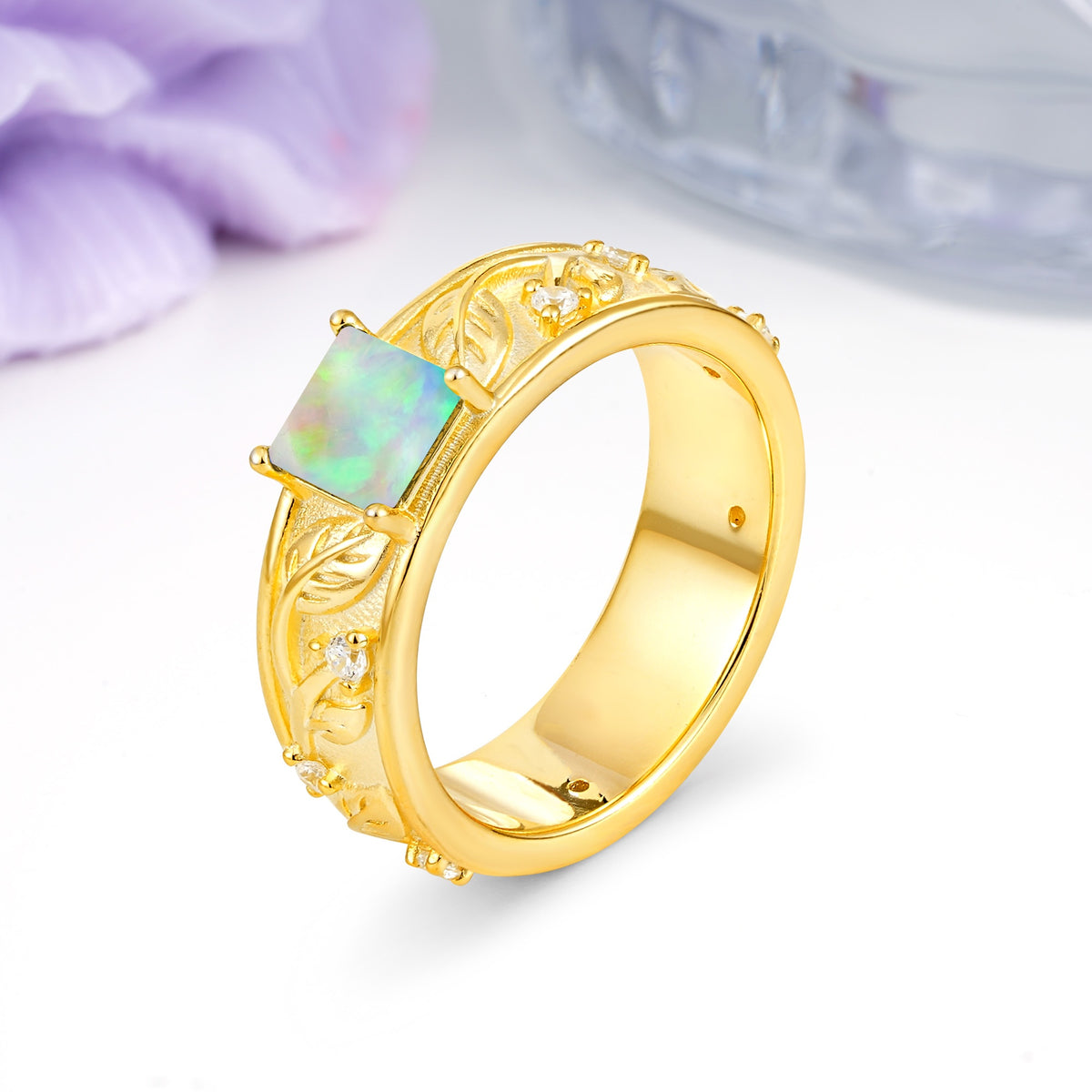 Nature-Inspired Luxury 4-Prong Fire Opal Engagement Ring - Additional view