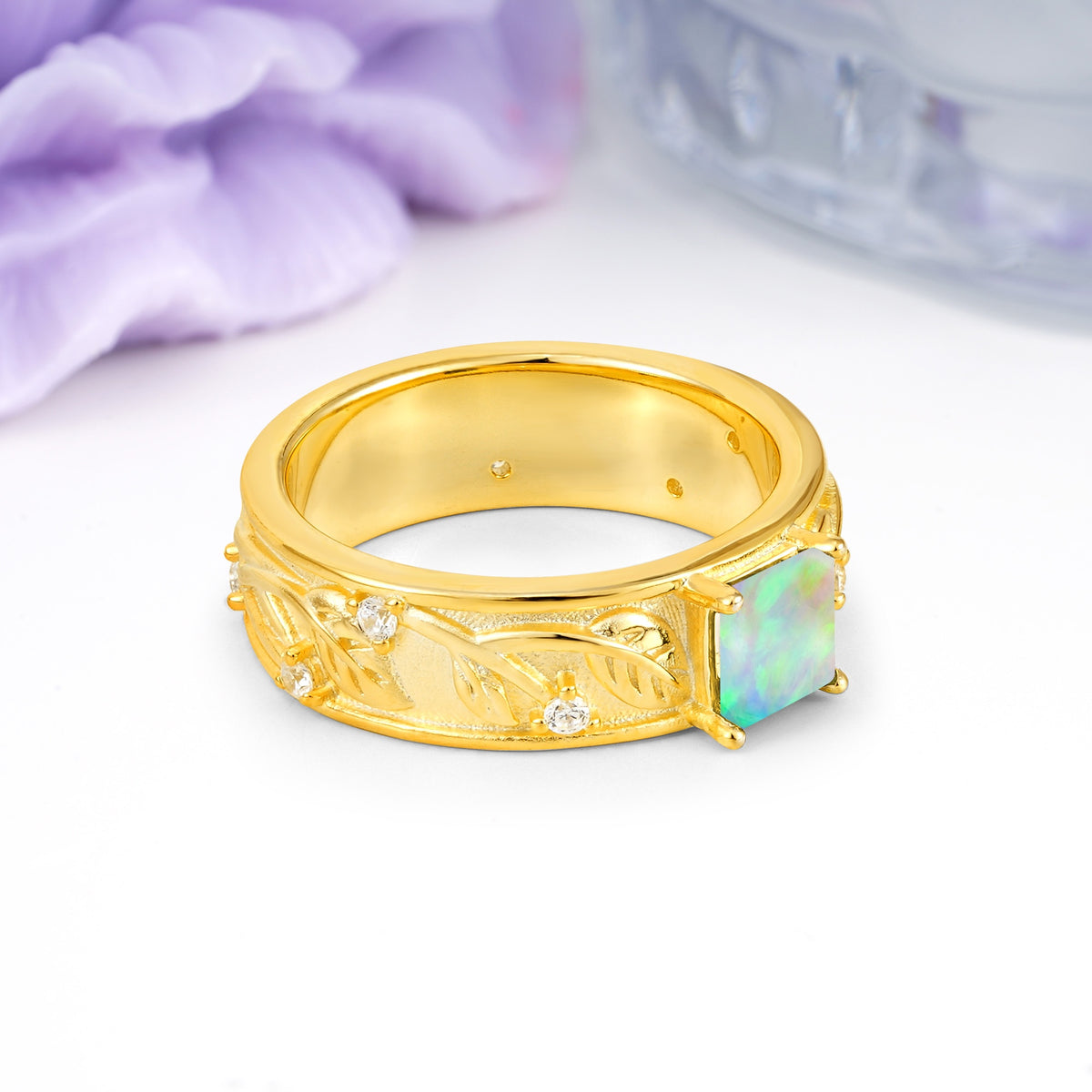 Nature-Inspired Luxury 4-Prong Fire Opal Engagement Ring - Additional view