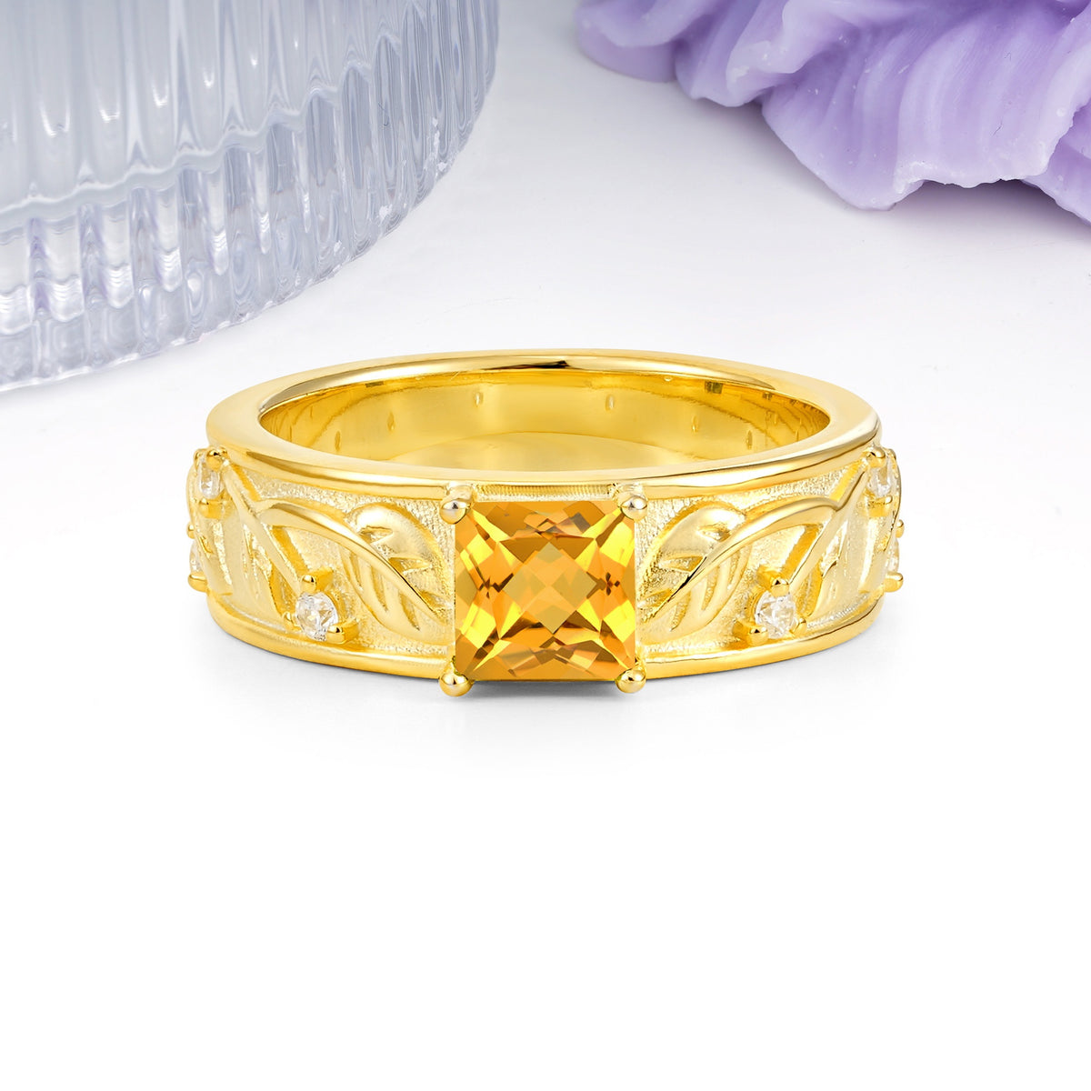 Nature-Inspired Luxury 4-Prong Citrine Engagement Ring - Additional view