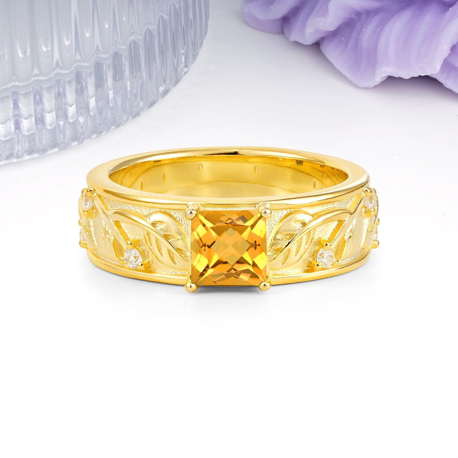 Nature-Inspired Luxury 4-Prong Citrine Engagement Ring - Additional view