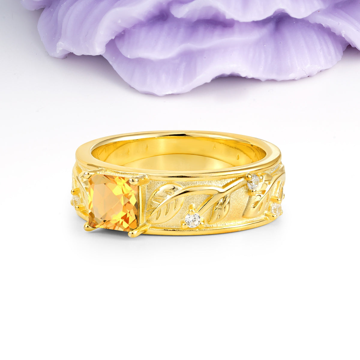 Nature-Inspired Luxury 4-Prong Citrine Engagement Ring - Additional view