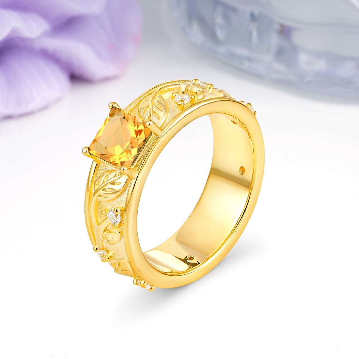 Nature-Inspired Luxury 4-Prong Citrine Engagement Ring - Additional view