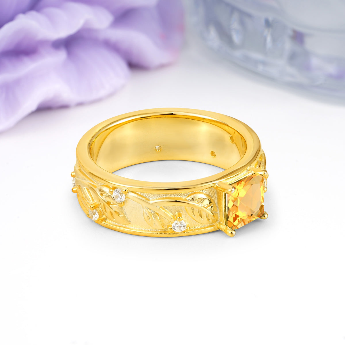 Nature-Inspired Luxury 4-Prong Citrine Engagement Ring - Additional view