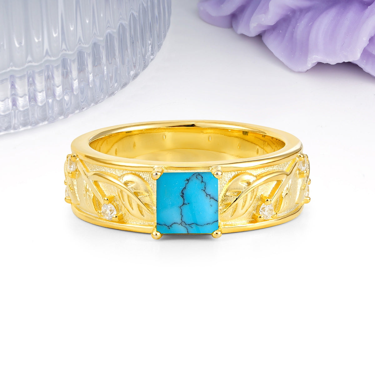 Nature-Inspired Luxury 4-Prong Turquoise Engagement Ring - Additional view