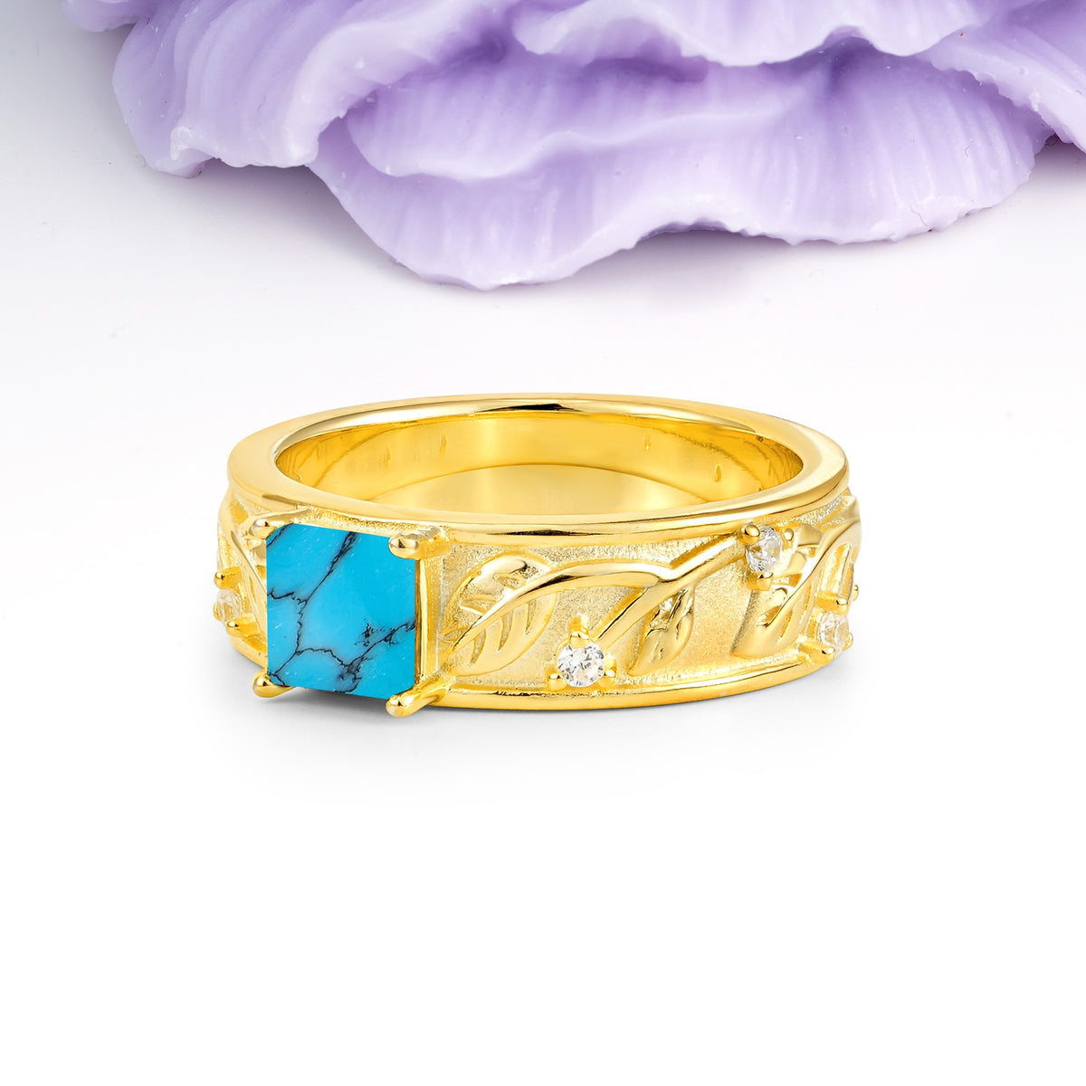 Nature-Inspired Luxury 4-Prong Turquoise Engagement Ring - Additional view