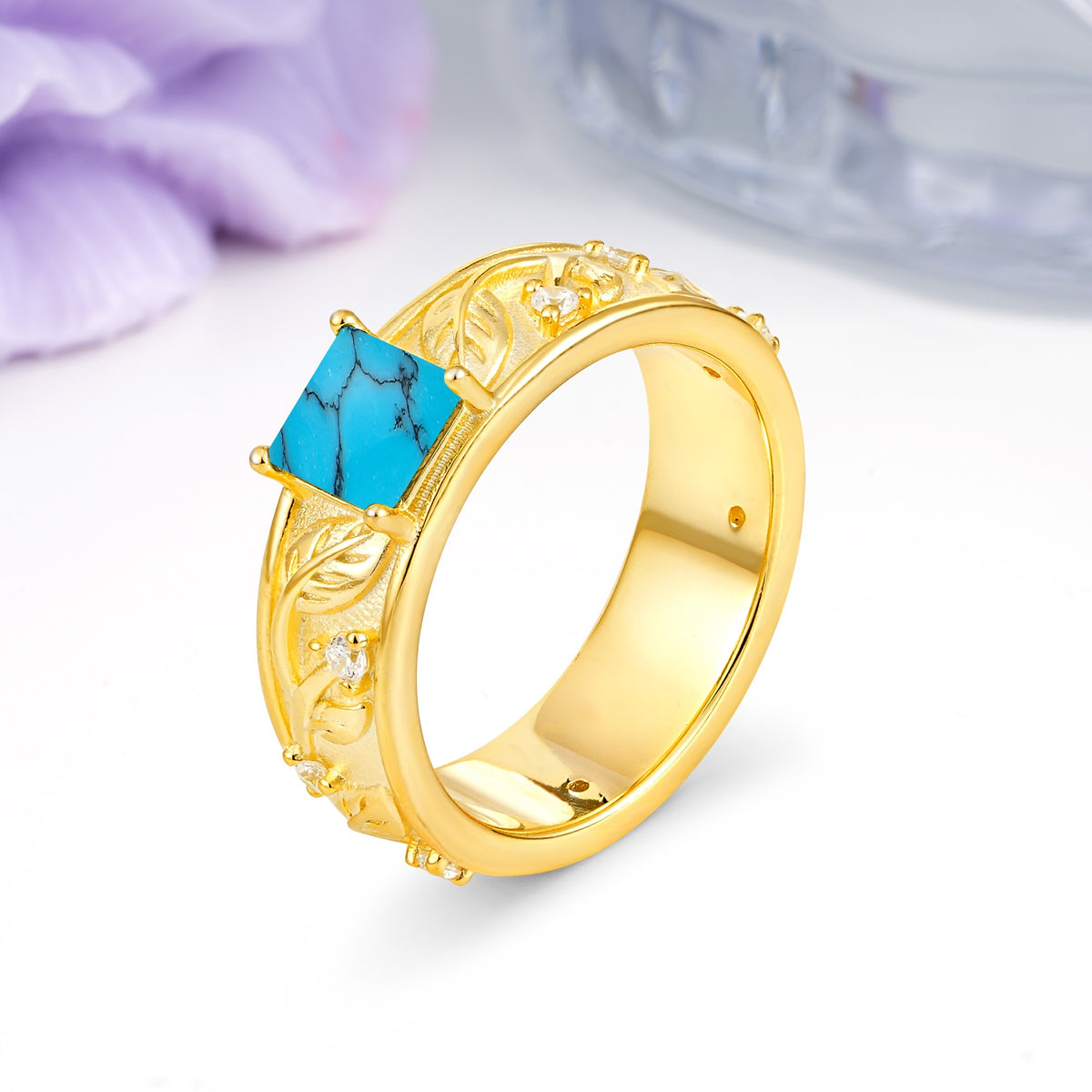 Nature-Inspired Luxury 4-Prong Turquoise Engagement Ring - Additional view
