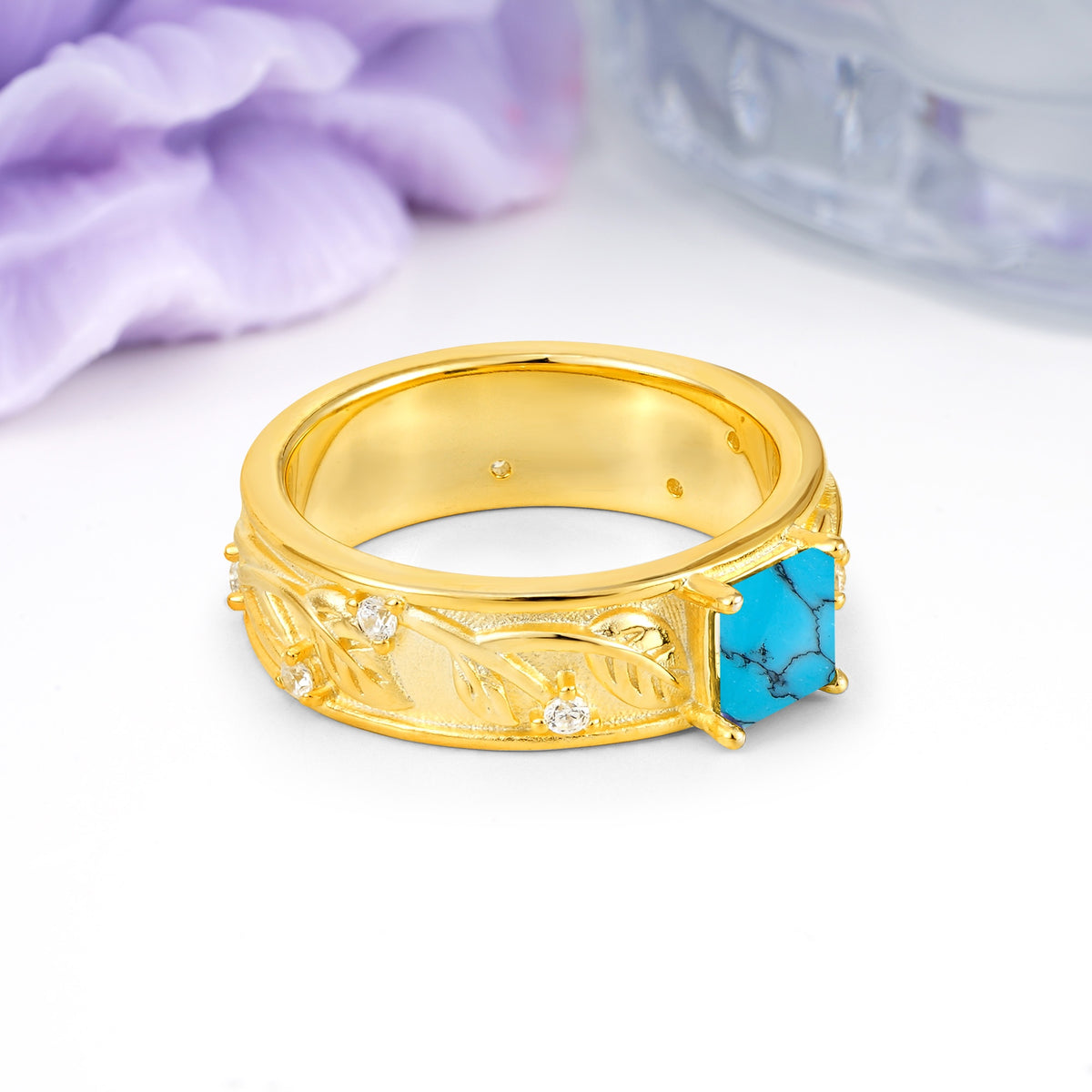 Nature-Inspired Luxury 4-Prong Turquoise Engagement Ring - Additional view