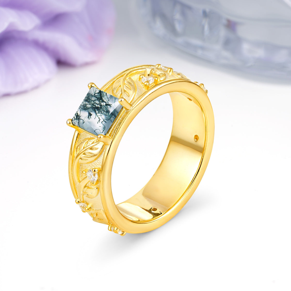 Nature-Inspired Luxury 4-Prong Moss Agate Engagement Ring - Additional view