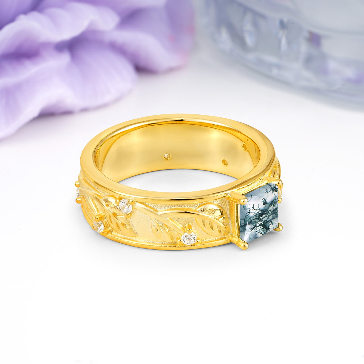 Nature-Inspired Luxury 4-Prong Moss Agate Engagement Ring - Additional view