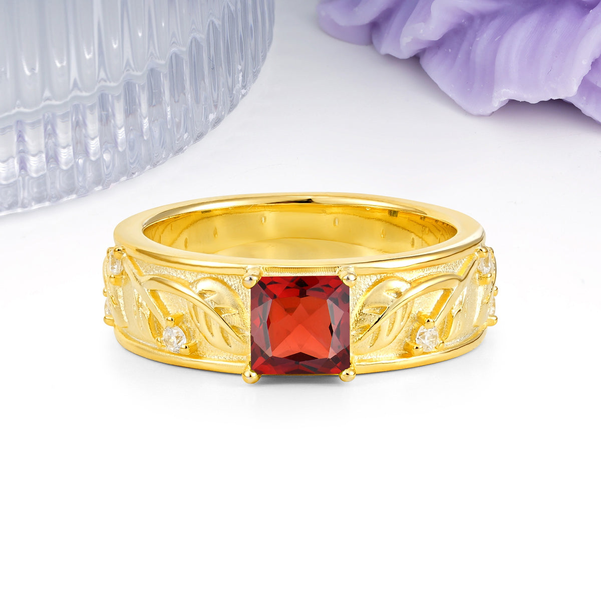 Nature-Inspired Luxury 4-Prong Garnet Engagement Ring - Additional view