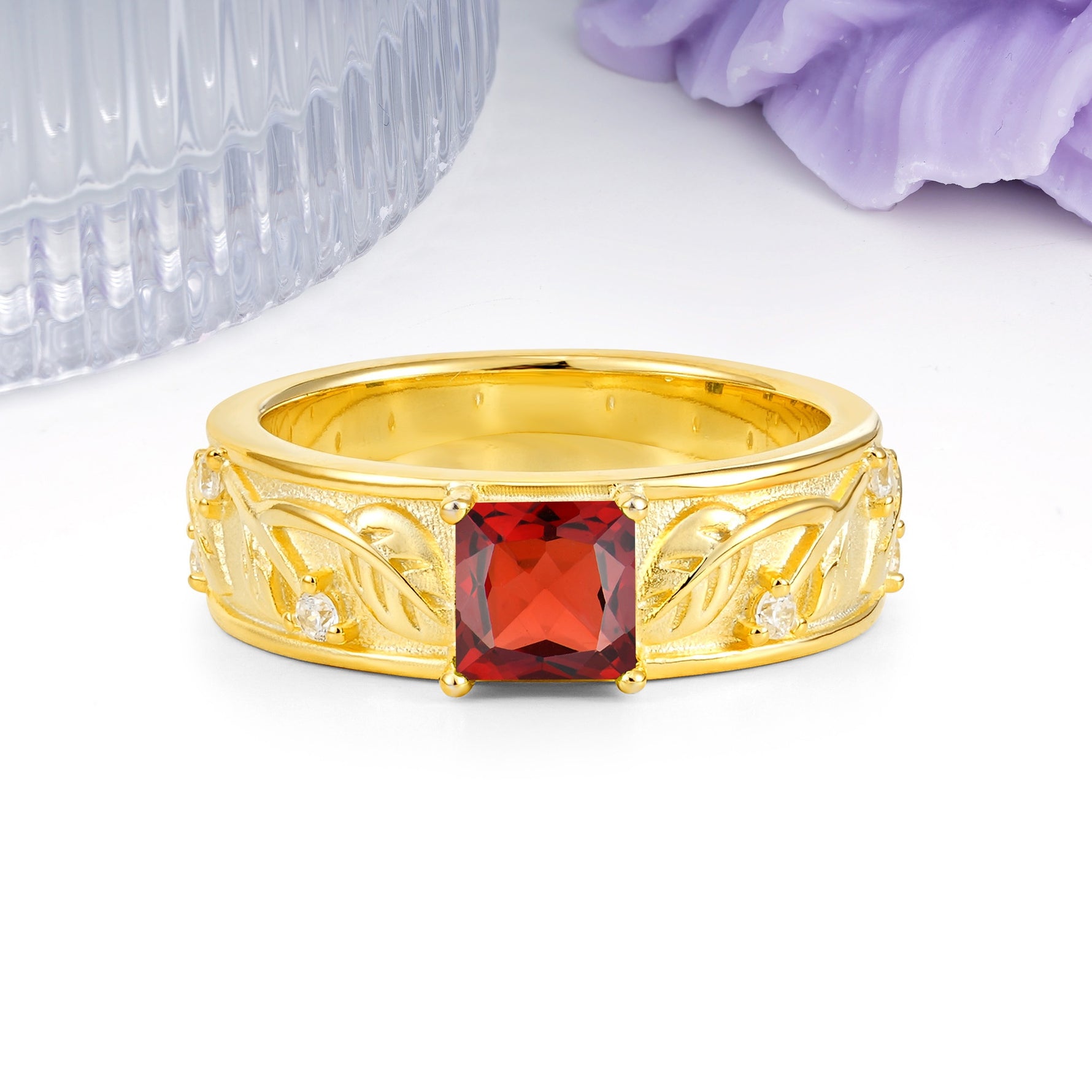 Nature-Inspired Luxury 4-Prong Garnet Engagement Ring - Additional view