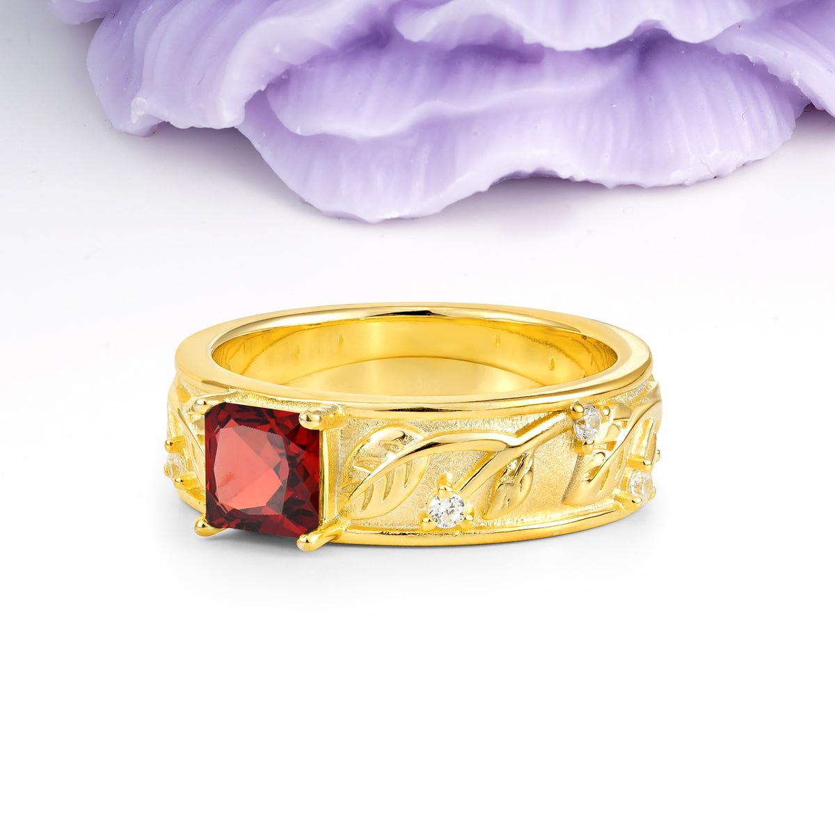 Nature-Inspired Luxury 4-Prong Garnet Engagement Ring - Additional view