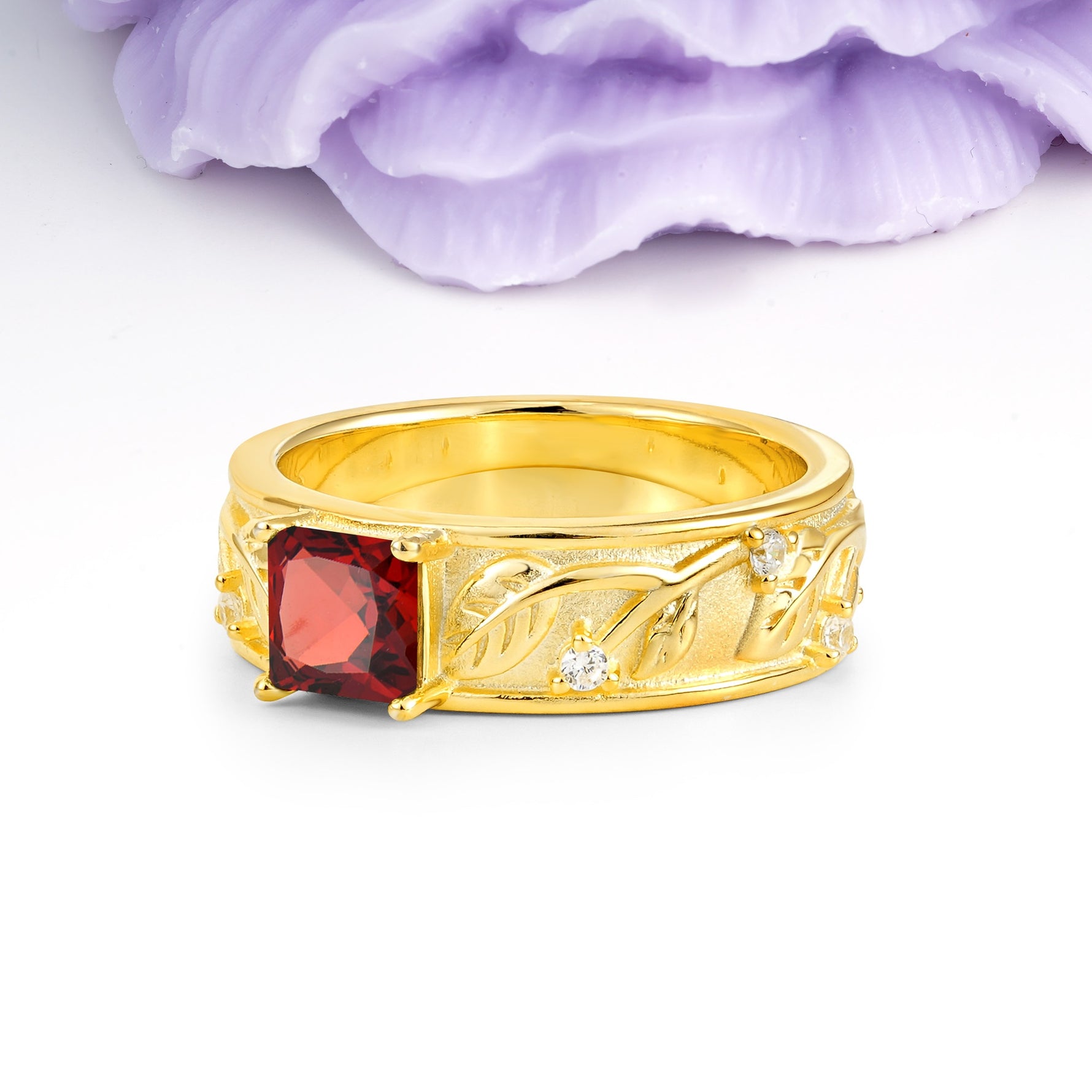 Nature-Inspired Luxury 4-Prong Garnet Engagement Ring - Additional view