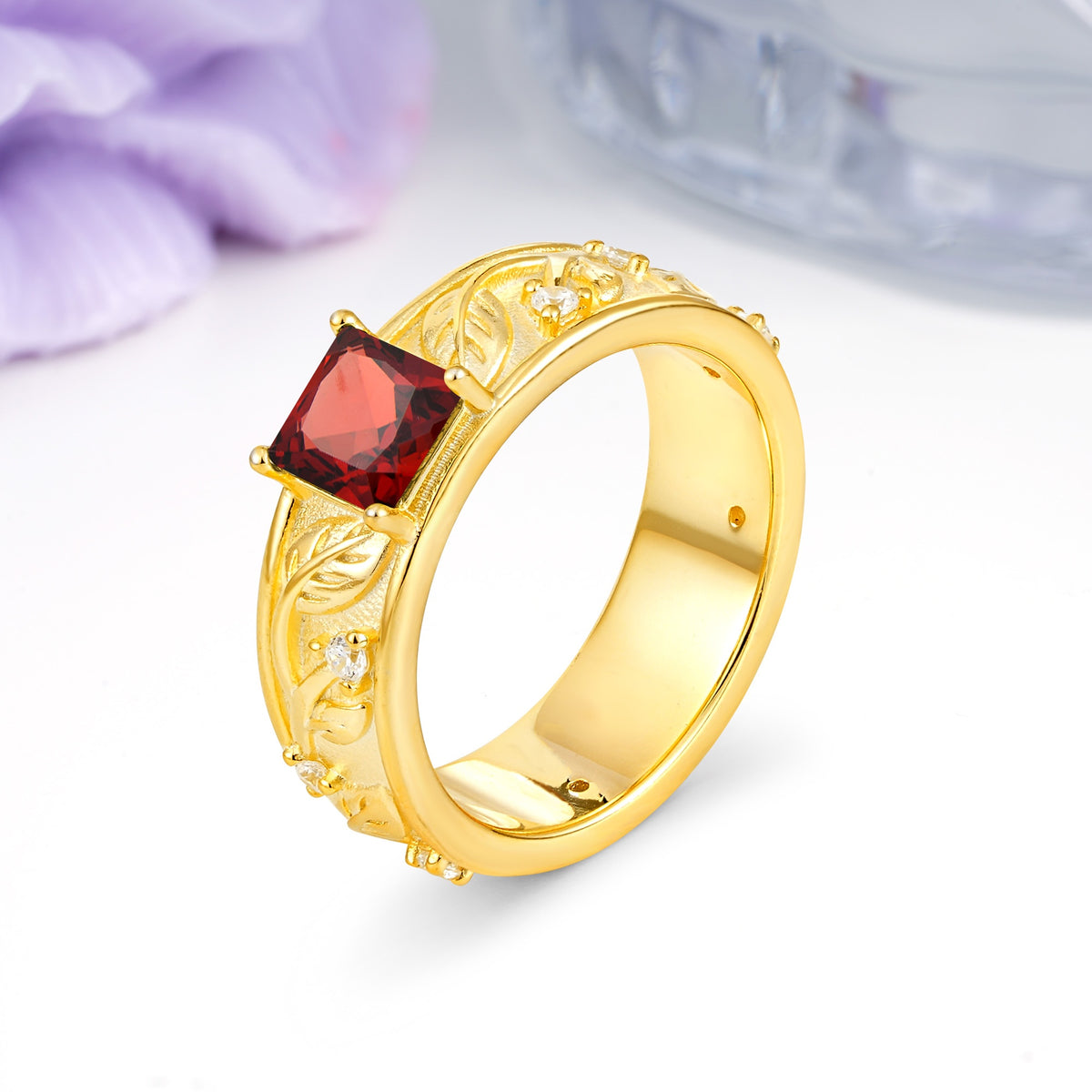 Nature-Inspired Luxury 4-Prong Garnet Engagement Ring - Additional view